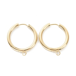 Real 24K Gold Plated 201 Stainless Steel Huggie Hoop Earring Findings, with Horizontal Loop and 316 Surgical Stainless Steel Pin, Real 24K Gold Plated, 29x27x3mm, Hole: 2.5mm, Pin: 1mm