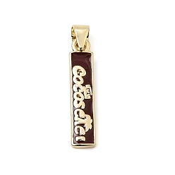 Coffee Brass Enamel Pendants, Rectangle Charms, Long-Lasting Plated, Rack Plating, Lead Free & Cadmium Free, Real 18K Gold Plated, Coffee, 23x5x2mm, Hole: 4x3mm