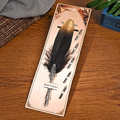 Black Feather Quill Pen, Vintage Feather Dip Ink Pen, Zinc Alloy Pen Stem Writing Quill Pen Calligraphy Pen As Christmas Birthday Gift, Black, 25~30cm