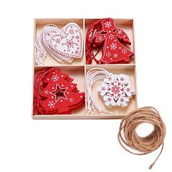 Mixed Color Wooden Ornaments, Christmas Tree Hanging Decorations, with Jute Twine, for Christmas Party Gift Home Decoration, Mixed Color, 48~65x50~62.5mm, 20pcs/set