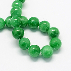 Green Natural Dyed Yellow Jade Gemstone Bead Strands, Round, Green, 6mm, Hole: 1mm, about 66pcs/strand, 15.7 inch