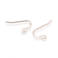 Rose Gold 304 Stainless Steel French Earring Hooks, Flat Earring Hooks, Ear Wire, with Horizontal Loop, Rose Gold, 12x22x0.9mm, Hole: 1.8mm, 19 Gauge, Pin: 0.9mm