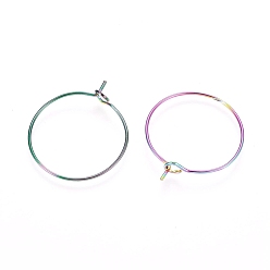 Rainbow Color Ion Plating(IP) 316L Surgical Stainless Steel Hoop Earring Findings, Wine Glass Charms Findings, Rainbow Color, 30x0.7mm, 21 Gauge