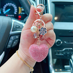 Light pink Lovely Camellia Heart Keychain with 520 Creative Earphone Bag Pendant