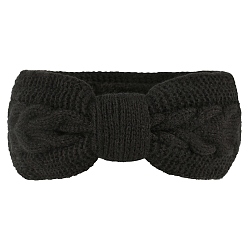Black Polyacrylonitrile Fiber Yarn Winter Ear Warmer Headbands, Soft Stretch Thick Cable Knit Head Wrap for Women, Black, 250x100mm