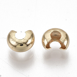 Real 18K Gold Plated Brass Crimp Beads Covers, Nickel Free, Real 18K Gold Plated, 3.5x2.2mm, Hole: 1.4mm