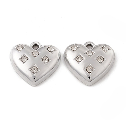 Платина Сплава кристалла горный хрусталь подвески, шарма сердца, платина, 15x16x4.5 мм, отверстие : 1.6 мм