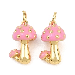 Pink Messing Emaille-Anhänger, Pilz-Anhänger, Gestell, langlebig überzogen, Bleifrei und cadmium frei, echt 18 k vergoldet, rosa, 16x11x9 mm, Bohrung: 3.5 mm