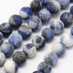Sodalite Natural Sodalite Beads Strands, Grade B, Frosted, Round, 4mm, Hole: 0.8mm, about 90pcs/strand, 14.1 inch
