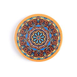 Dark Orange Porcelain Cup Mats, Flat Round Shape Mandala Pattern Coaster, Dark Orange, 90mm