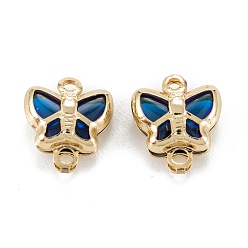 Средно-синий Соединители звеньев латуни стеклянные, долговечный, бабочка, AB цвет, реальный 18 k позолоченный, светло-синий, 10x9x4 мм, отверстие : 0.9~1.2 мм