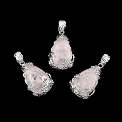 Розовый Кварц Природного розового кварца подвески, с латунной фурнитурой , капля, платина, 31x19x8 мм, отверстие : 4.5x8 мм
