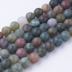 Indian Agate Natural Indian Agate Bead Strands, Round, Frosted, 8~8.5mm, Hole: 1mm, about 45~47pcs/strand, 14.9 inch(38cm)