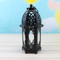 Clear Vintage Castle Hollow Windproof Iron Candle Holder, for Wedding Home Decoration Ramadan Gift, Clear, 7x15.5cm