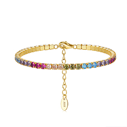 Colorful Real 14K Gold Plated 925 Sterling Silver Link Chain Bracelet, Cubic Zirconia Tennis Bracelets, with S925 Stamp, Colorful, 6-5/8 inch(16.8cm)