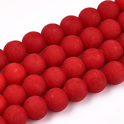 Red Opaque Glass Beads Strands, Frosted, Round, Red, 8~8.5mm, Hole: 1.5mm, about 51~53pcs/strand, 14.96 inch~15.55 inch(38~39.7cm)