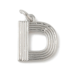 Letter D Латунные подвески, с целью перехода в кольце, письмо амулеты, стойки покрытие, долговечный, без кадмия и без свинца, платина, Буква D, 15x12x1.5 мм, отверстие : 3.5 мм