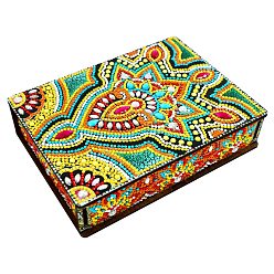 Colorful DIY Diamond Jewelry Box Kits, including Wooden Board, Resin Rhinestones, Diamond Sticky Pen, Tray Plate and Glue Clay, Colorful, Finished Product: 200x150x45mm