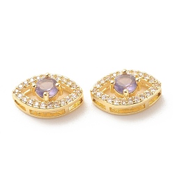 Лиловый Стойки обшивки латунь кубического циркония многожильных ссылки, без кадмия и без свинца, долговечное покрытие из настоящего золота 18 k, глаз, сирень, 14x8.5x6.5 мм, отверстие : 11x6 мм