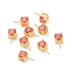 Orange Red 925 Sterling Silver Peg Bails, with Cubic Zirconia, Square, Golden, Orange Red, 9x4x4.5mm, Hole: 2.5x1.5mm, Pin: 0.6mm
