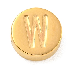 Letter W Ионное покрытие (ip) 304 шарики из нержавеющей стали, плоские круглые с буквы, золотые, Буква W, 8x3 мм, отверстие : 1.6 мм