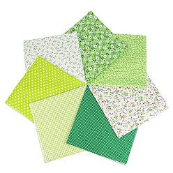 Lime Green Printed Cotton Fabric, for Patchwork, Sewing Tissue to Patchwork, Quilting, Flower/Polka Dot/Tartan/Bowknot Pattern, Lime Green, 25x25cm, 7pcs/set