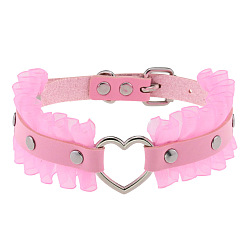 Pink Punk Harajuku Lace Black Elegant PU Leather Heart-shaped Collar Lockable Choker Necklace for Women