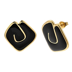 Черный Ромб 201 серьги-гвоздики из нержавеющей стали с эмалью, с 304 штифтов из нержавеющей стали, вакуумное покрытие pvd, золотые, чёрные, 22.5x23 мм