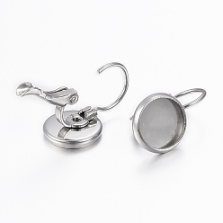 Stainless Steel Color 304 Stainless Steel Leverback Earring Findings, Flat Round, Stainless Steel Color, 17x10mm, Pin: 0.8mm, Tray: 8mm