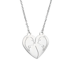 Dolphin Stainless Steel Heart Pendant Necklaces, Valentine's Day Necklace Gift for Men Women, Dolphin Pattern, 17-3/4 inch(45cm)