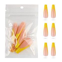 Желтый 20шт 10 размер трапециевидной формы пластиковые накладные ногти, пресс с полным покрытием на накладных ногтях, нейл-арт съемный маникюр, аксессуары для украшения ногтей для практики маникюра, желтые, 26~32x7~14 мм, 2шт / размер