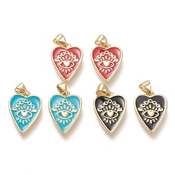 Mixed Color Brass Enamel Pendants, Real 18K Gold Plated, Heart with Eye, Mixed Color, 18.5x12.5x1.6mm, Hole: 3.5x5mm