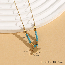 Птица Винтажное рождество 304 Женские подвески из нержавеющей стали и синтетической бирюзы, золотые, колибри, 15.75 дюйм (40 см)