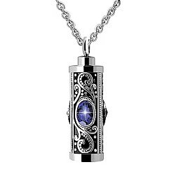 Blue Stainless Steel Pendant Necklaces, Urn Ashes Necklace, Column, Blue, 21.65 inch(55cm)