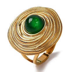 Зеленый агат Круглые перстни из натурального зеленого оникса и агата, золотистый тон 304 манжеты из нержавеющей стали для женщин, 22 мм, внутренний диаметр: регулируемый