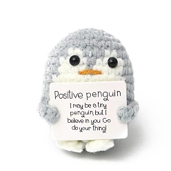 Gainsboro Cute Funny Positive Penguin Doll, Wool Knitting Doll with Positive Card, for Home Office Desk Decoration Gift, Gainsboro, 70mm