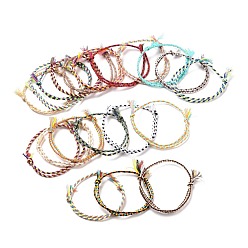 Mixed Color Polyester Braided Adjustable Cord Bracelet, Woven Wrap Friendship Bracelet for Women, Mixed Color, Inner Diameter: 1-3/4~3-3/4 inch(4.5~9.5cm)