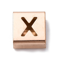 Letter X Ионное покрытие (ip) 304 квадратные подвески-слайдеры из нержавеющей стали, розовое золото , Письмо X, 9x8x4 мм, отверстие : 3.5x8.5 мм