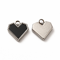 Black 304 Stainless Steel Pendants, with Acrylic, Heart, Black, 12x11x3mm, Hole: 2mm