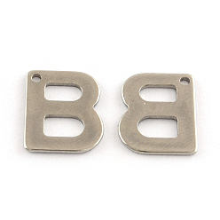 Letter B 201 Stainless Steel Letter Charms, Letter.B, 11x5.5~12x0.5mm, Hole: 1mm