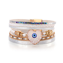 SZ00319-1 Turkish Evil Eye Bracelet with Heart Crystal Stone - Gold Beaded Design