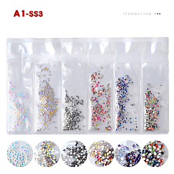 Mixed Color Glass Rhinestone Flat Back Cabochons, Nail Art Decoration Accessories, Faceted, Half Round, Mixed Color, 1.3mm, about 1440pcs/bag