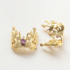 Golden Brass Pave Medium Purple Cubic Zirconia Witch Headwear Head Pins, for Baroque Pearl Making, Golden, 16x18mm