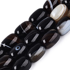 Черный Природный агат бисер нитей, окрашенные, баррель, чёрные, 13~15x9.5~11 мм, отверстие : 1 мм, около 28 шт / нитка, 14.96~15.35 дюйм (38~39 см)