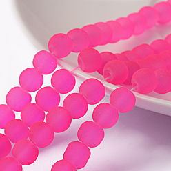 Темно-Розовый Стеклянные бусины, окрашенные, прозрачные, матовые, круглые, темно-розовыми, 6 мм, отверстие : 1.3~1.6 мм, около 140 шт / нитка, 31.4 дюйм