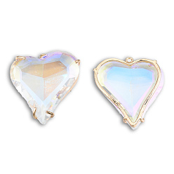 Clear AB Transparent K9 Glass Pendants, with Light Gold Plated Brass Findings, Cadmium Free & Lead Free, Faceted, Heart, Clear AB, 26.5x26.5x7.5mm, Hole: 1.2mm