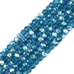 Стально-синий Нити из прозрачных стеклянных бусин-ронделей с цветным покрытием ab, граненые, стальной синий, 2.5x2 мм, отверстие : 0.5~0.9 мм, около 148~159 шт / нитка, 11.42~13.19'' (29~33.5 см)
