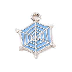 Light Blue Alloy Enamel Pendants, Platinum, Spider Web Charm, Light Blue, 20x16x1mm, Hole: 2mm