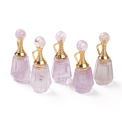 Amethyst Faceted Natural Amethyst Pendants, Openable Perfume Bottle, with Golden Tone Brass Findings, 41~43x16~17x15~16mm, Hole: 10mm, capacity: 1ml(0.03 fl. oz)