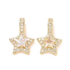 Прозрачный Латунные микро проложить кубического циркония подвески, долговечный, без кадмия и без свинца, золотой свет, звезда, прозрачные, 15x10.5x4 мм, отверстие : 3x2 мм